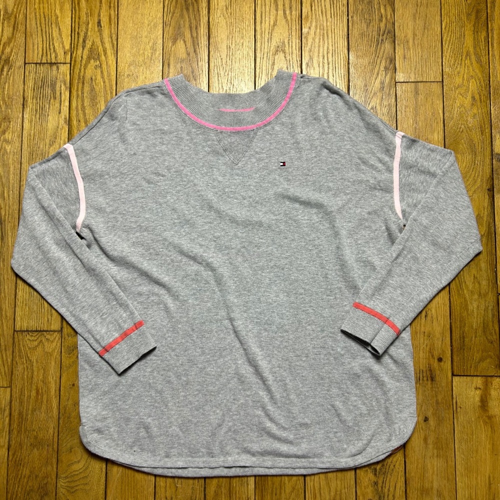 Tommy Hilfiger Womens Gray Pink Stripe Cotton Knit Sweater Small‎ TJHHAK226